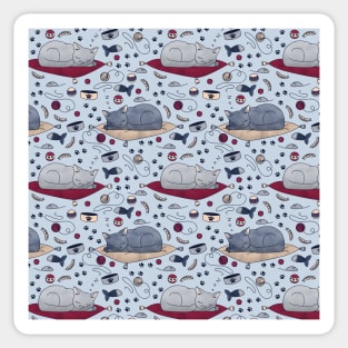 Sleepy Cat Dreams Pattern, Grey Sticker